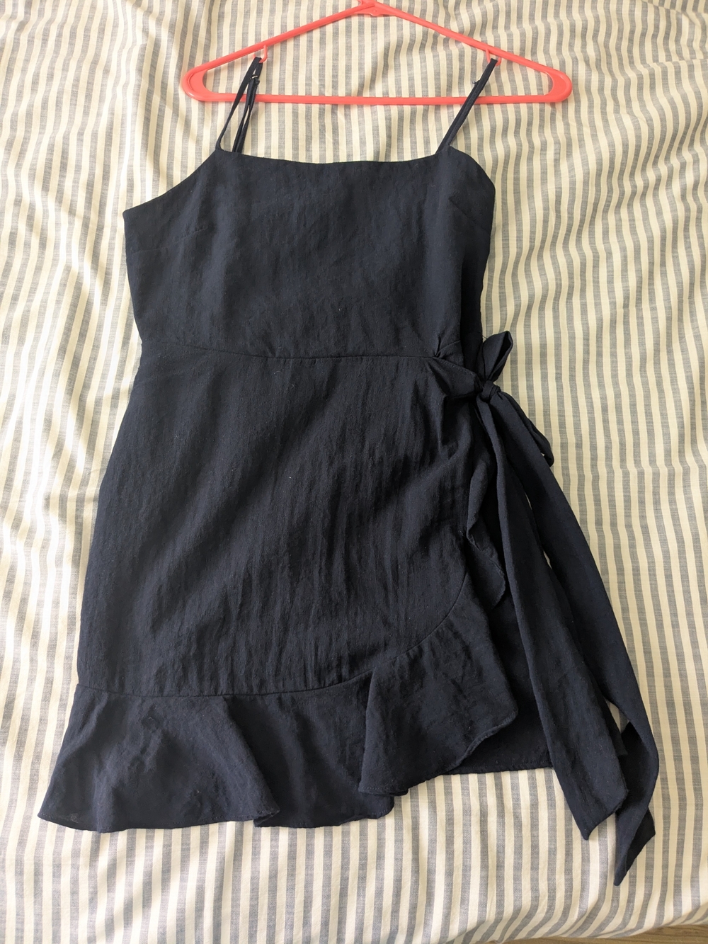 Navy Spaghetti Strap Wrap Mini Dress -